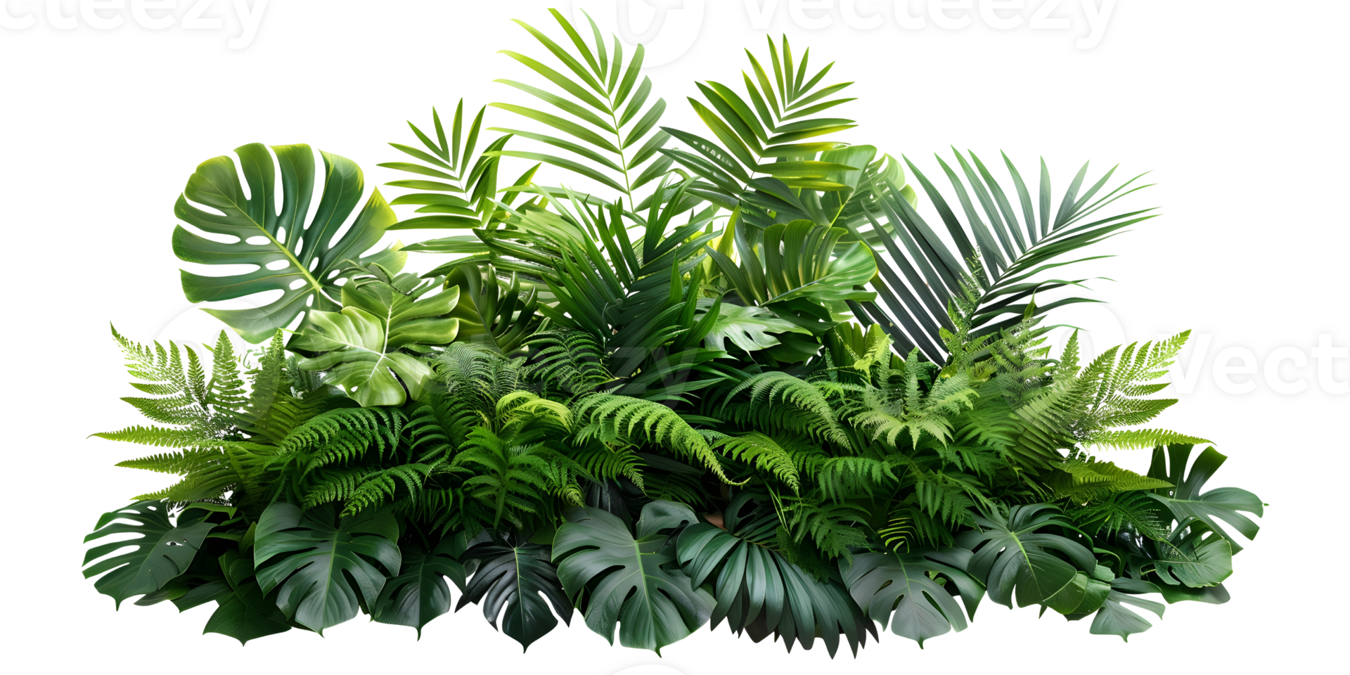 A vibrant collection of green plants with various leaf shapes, AI-Generateds png