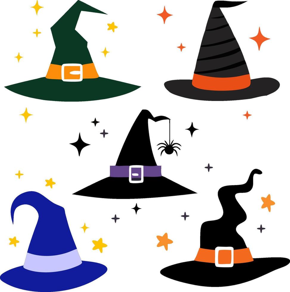 Witch hats Halloween set illustration magic vector