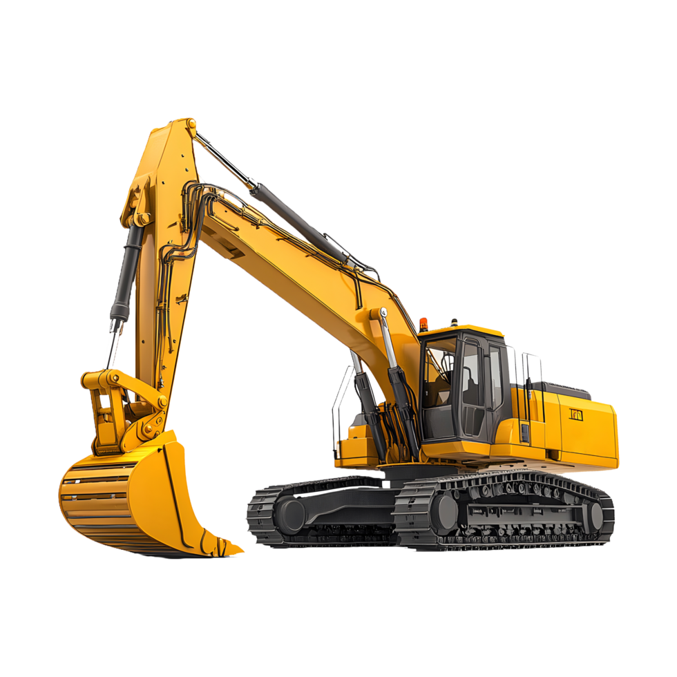 The Construction King Yellow Excavator Isolated on Transparent Background for Industry Banners png