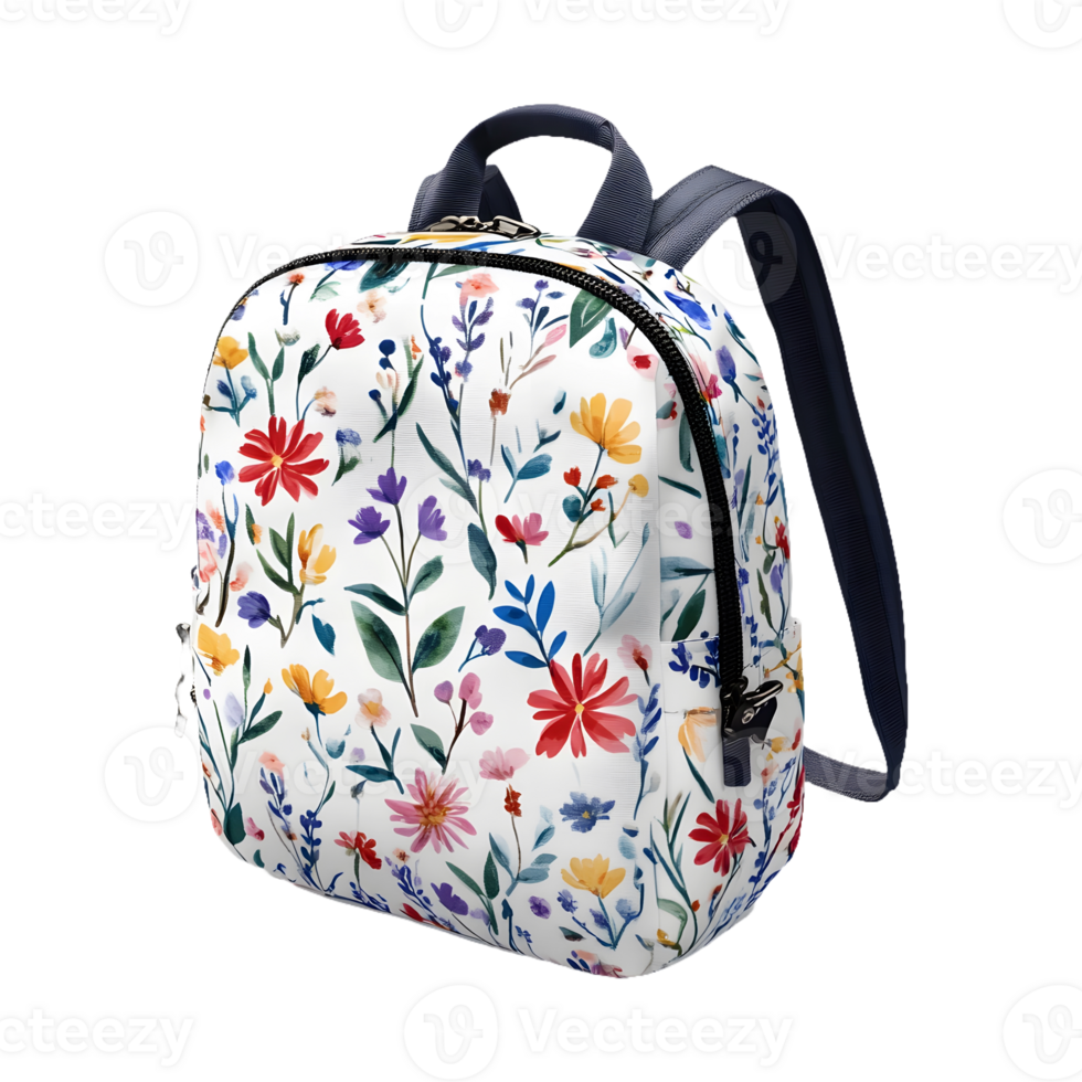 a backpack with a floral pattern on it. isolated on a transparent background png