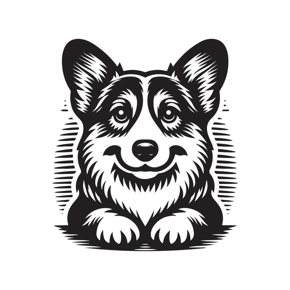 A black and white image of a dog with a smile vector