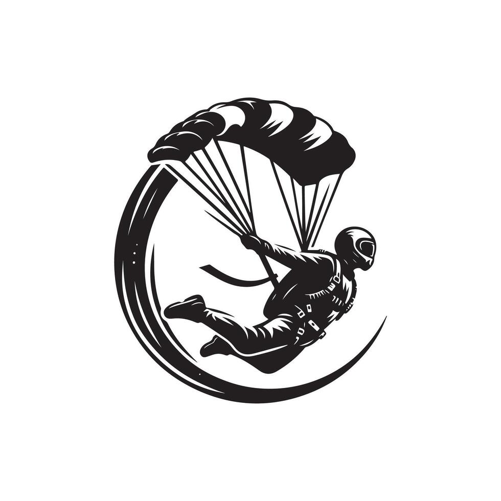 A black and white logo of a skydiver vector