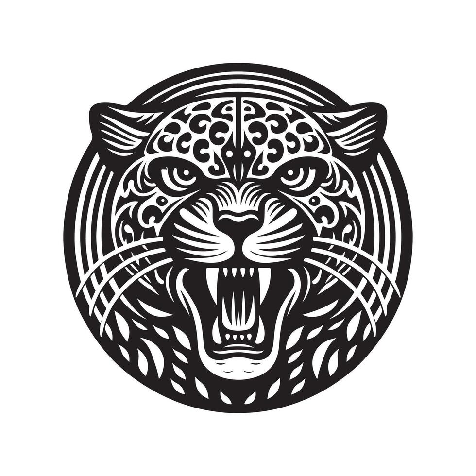 The head of a jaguar is shown in a circle vector