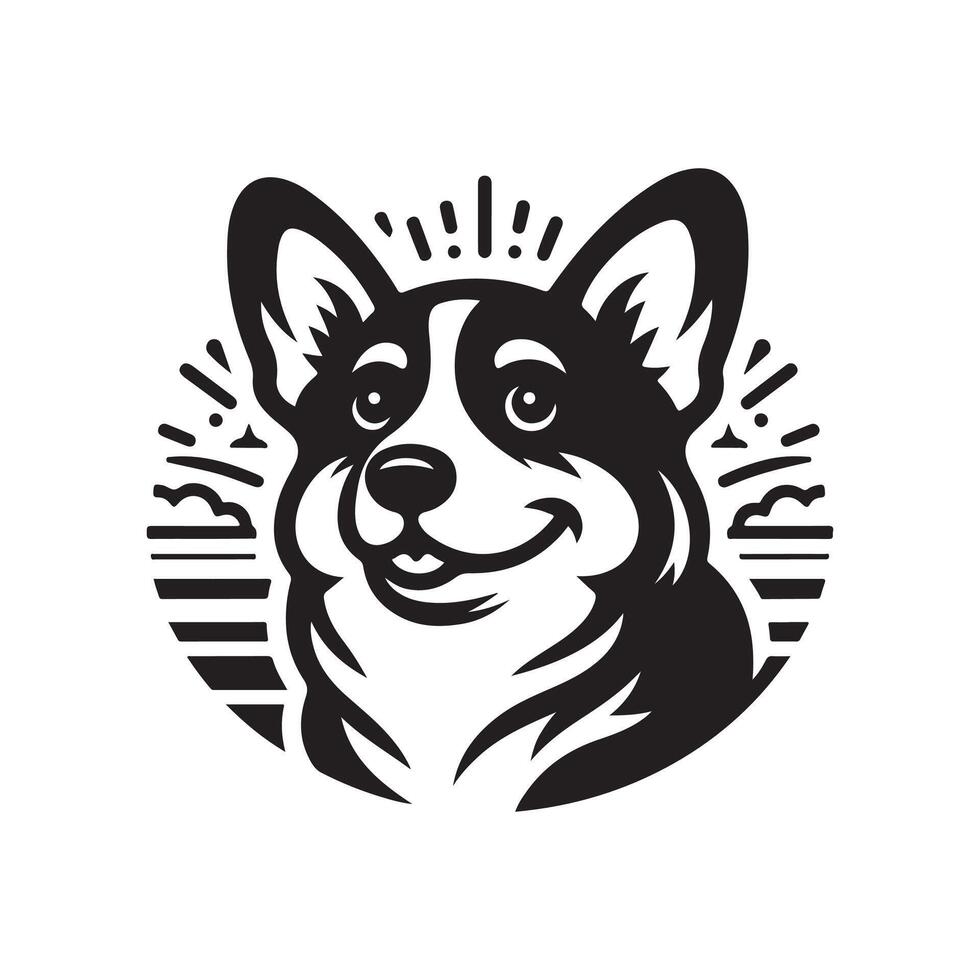 A black and white dog head in a circle vector
