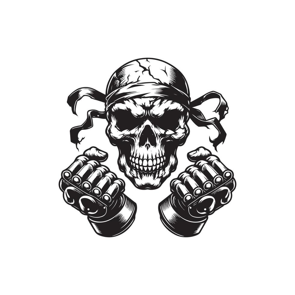 A skull with two hands and a bandana vector