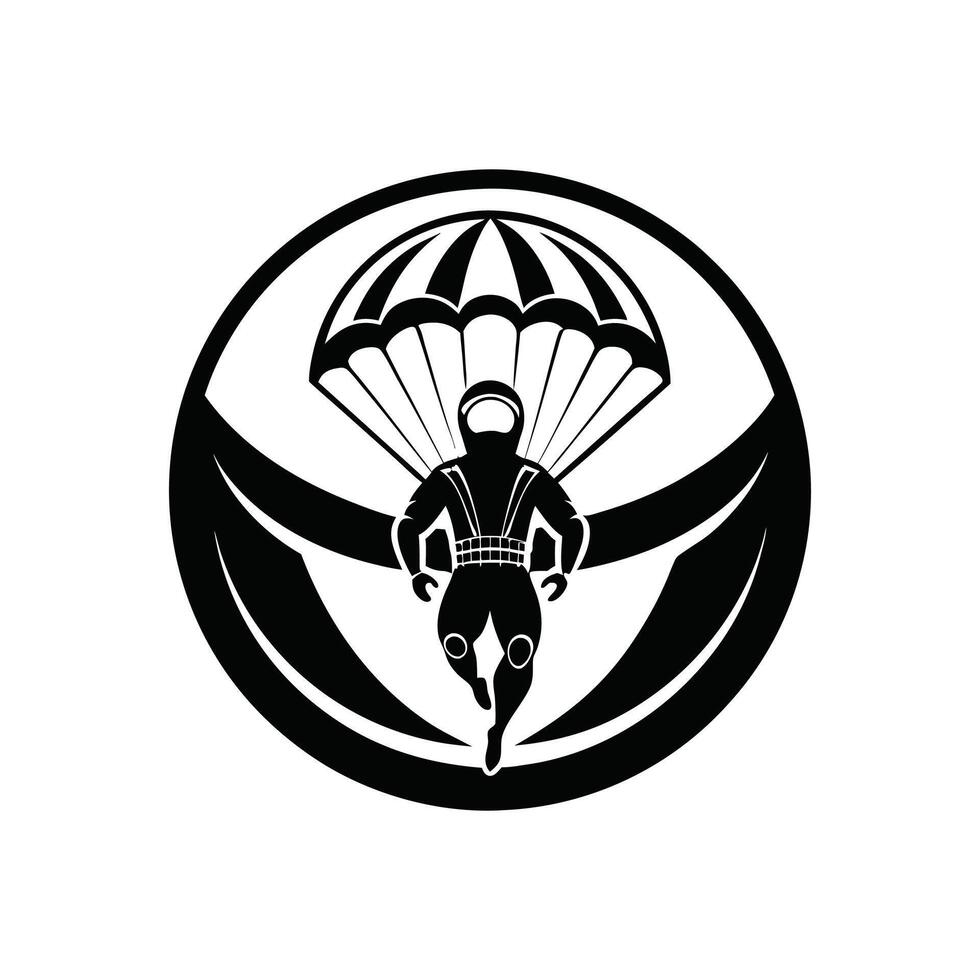 A black and white logo of a parachutist vector