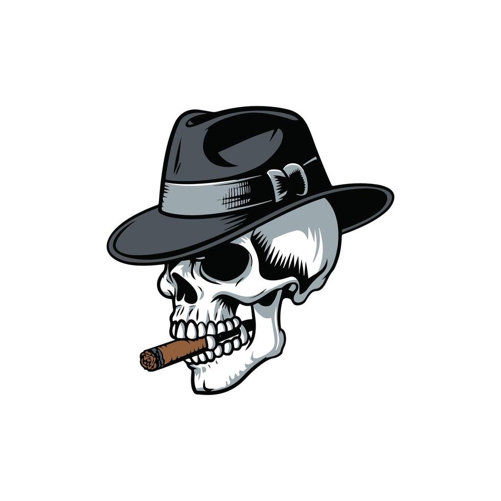 Skull with hat and cigar vector