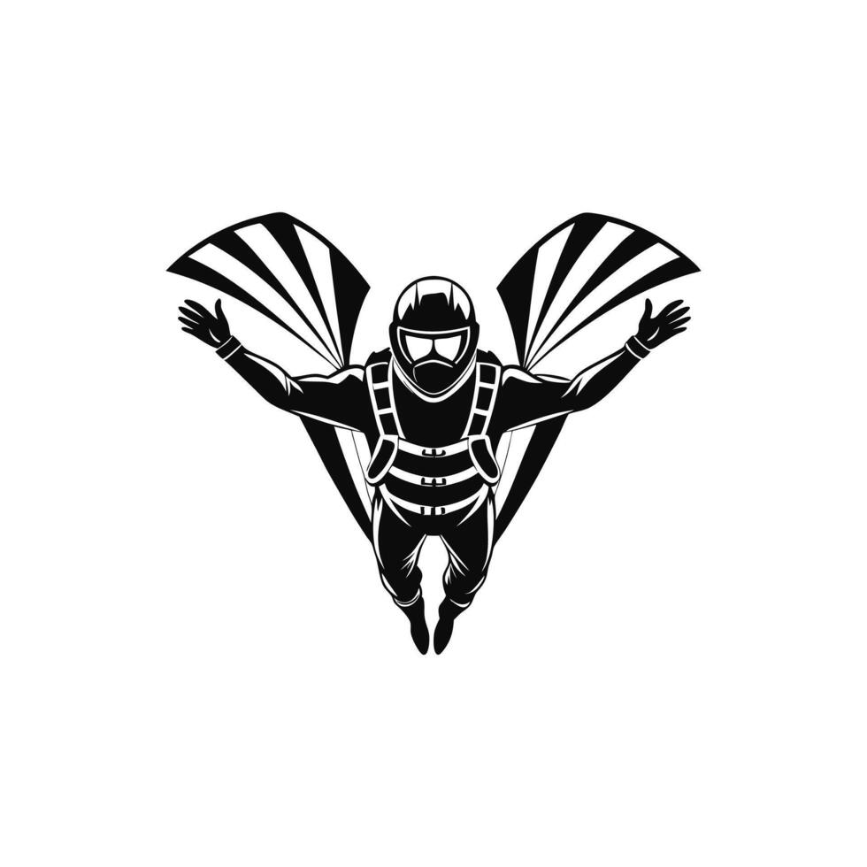 A black and white logo of a skydiver vector