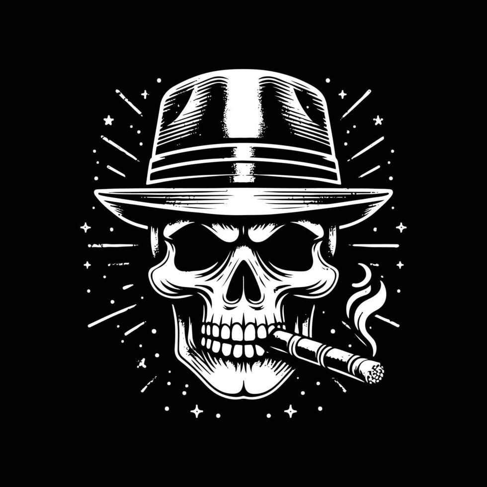 Skull in hat smoking cigar illustration vector