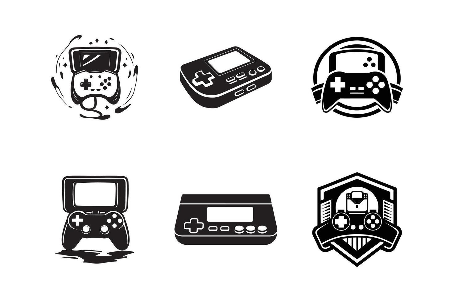 A set of four black and white icons depicting game consoles vector