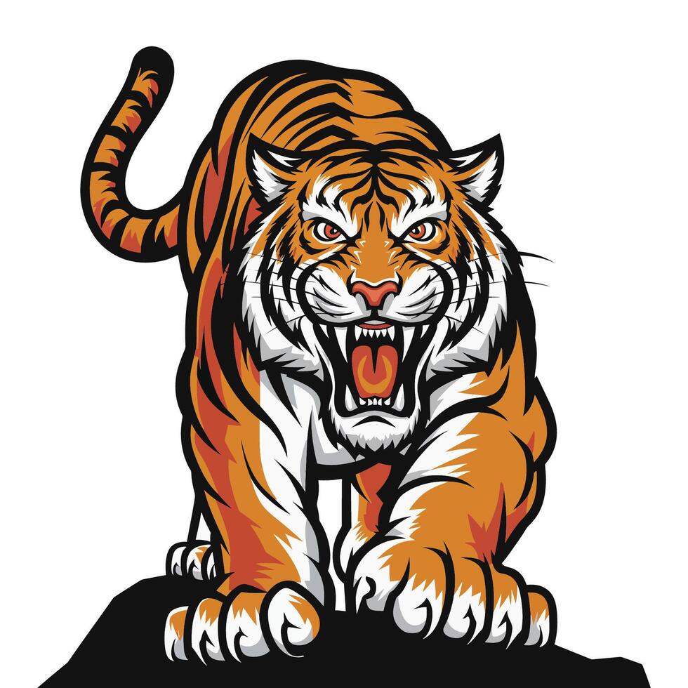 illustration of a tiger with its mouth open and its claws out vector