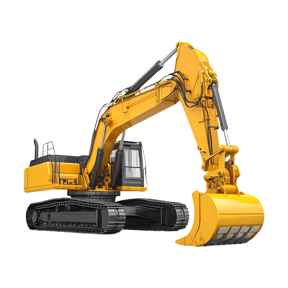 Digging Power Sleek Yellow Excavator Isolated for Construction and Industrial Banners png