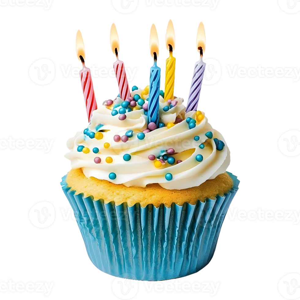 Freshly Baked Close-Up of Cupcake with Candles, Nuts, and Chocolate on a Transparent Background png