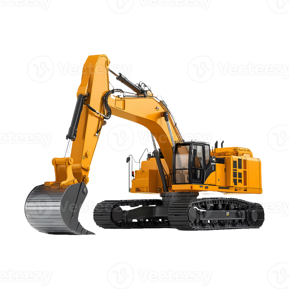 Excavator in Action Bright Yellow Machine Isolated on a Transparent Background for Versatile Use png