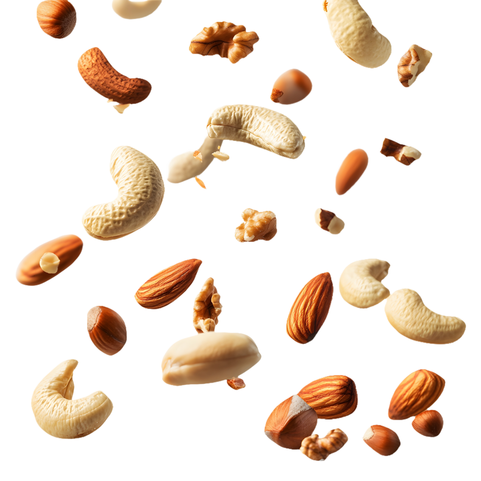 Wholesome Vegan Mix Various Nuts Falling Isolated for Organic Health Promotions png