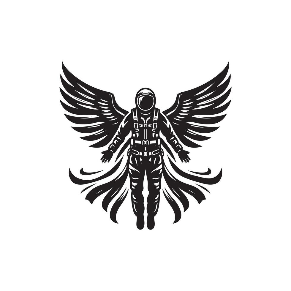 An astronaut with wings logo vector