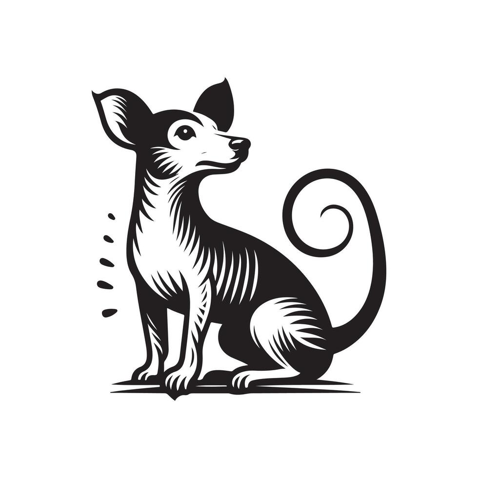 A black and white dog with a long tail vector