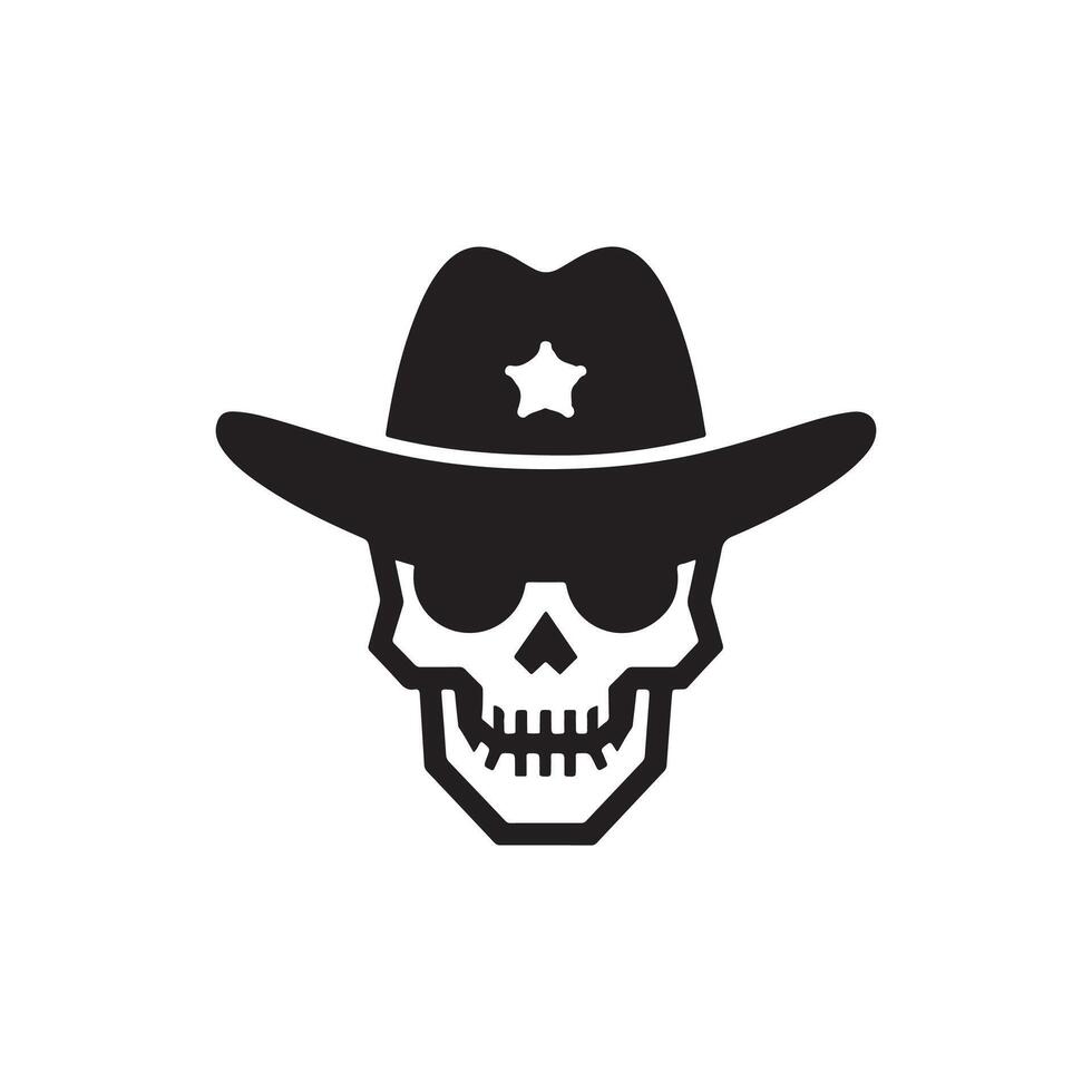 Skull in cowboy hat icon isolated on white background vector
