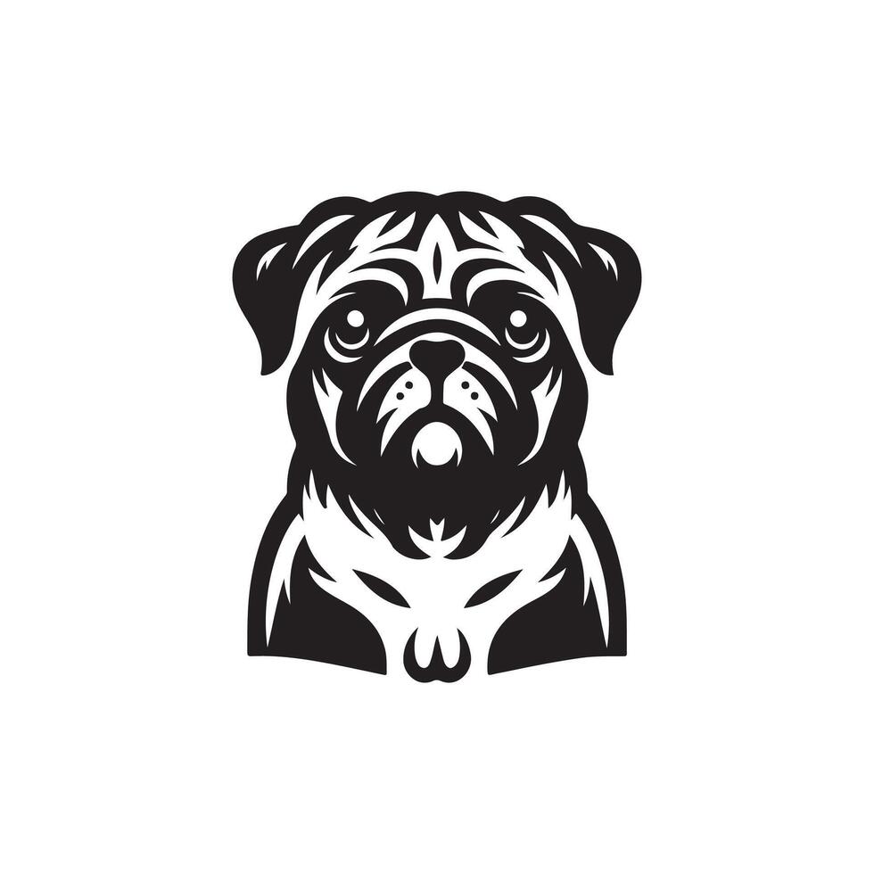 A pug dog logo with a black and white design vector