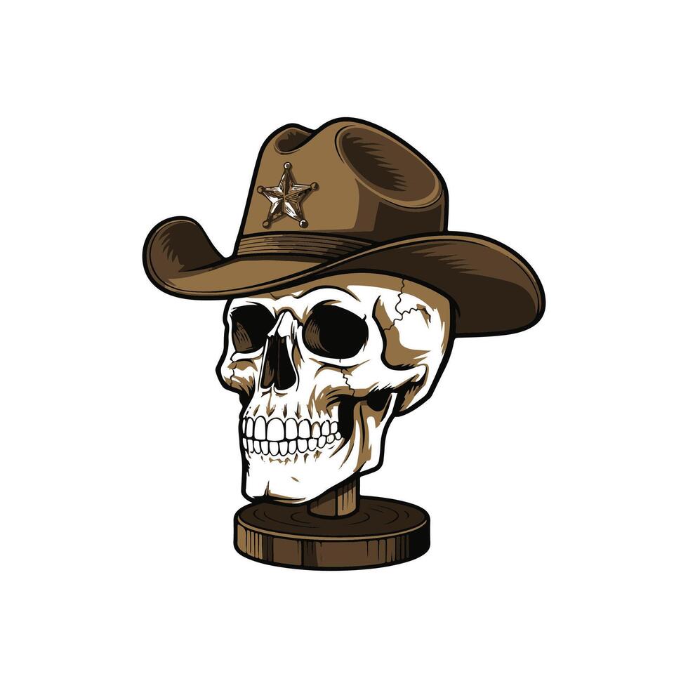 A skull wearing a cowboy hat vector