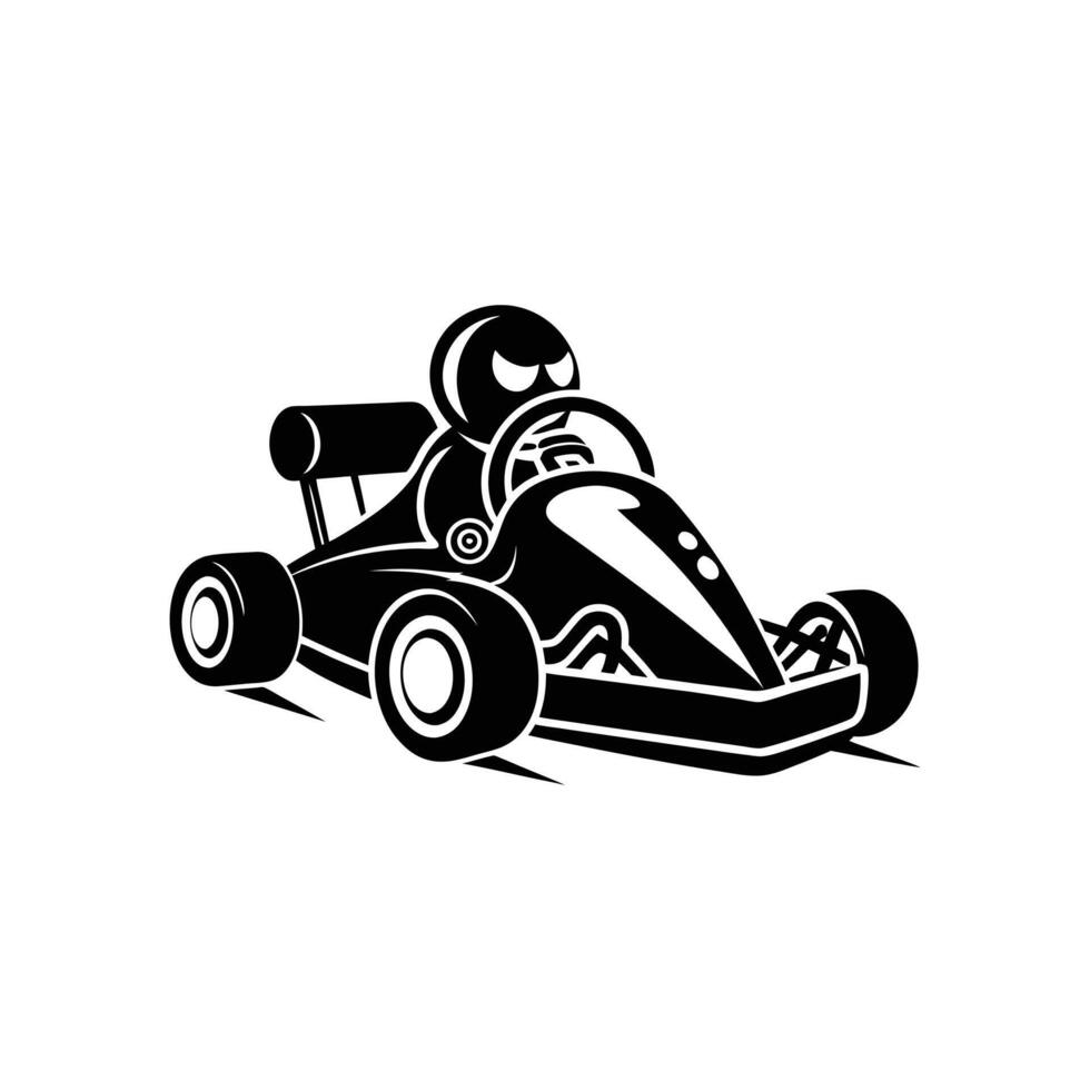 A black and white logo of a man driving a go kart vector
