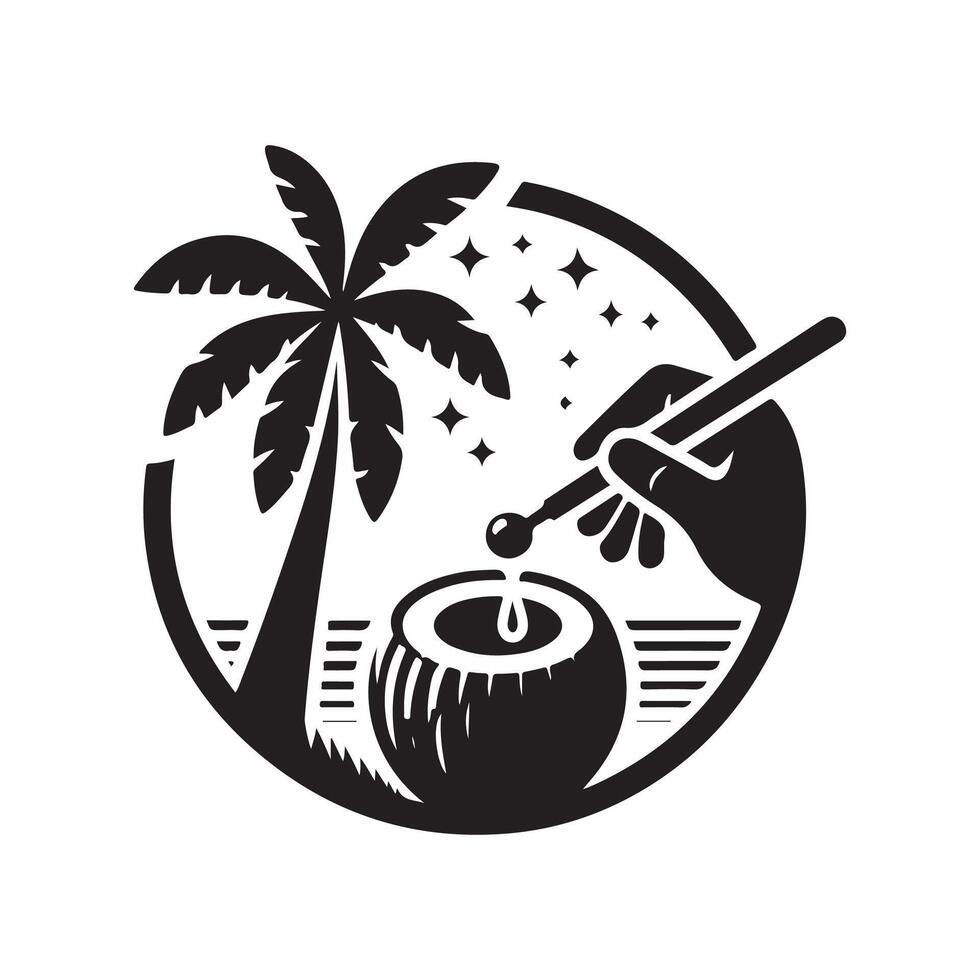 A coconut palm tree and a hand with a stick vector