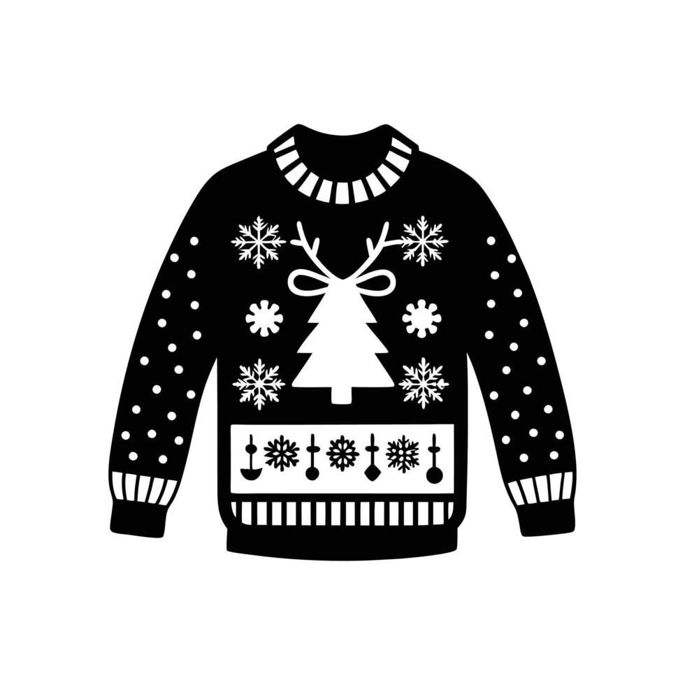 Christmas sweater with snowflakes and tree on white background vector