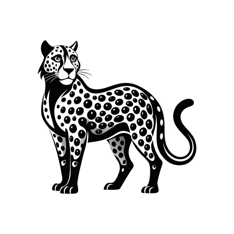 A black and white leopard is standing in front of a white background vector
