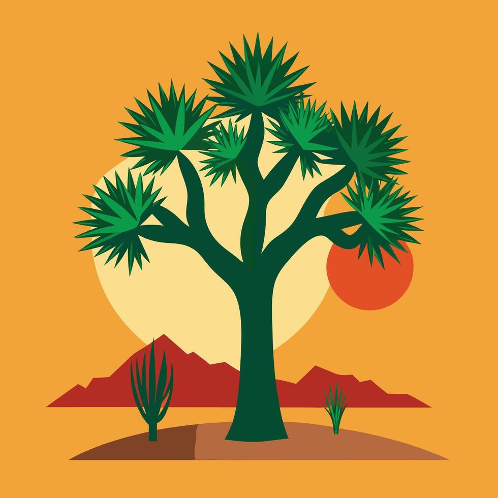 Joshua tree in the desert with a sunset vector