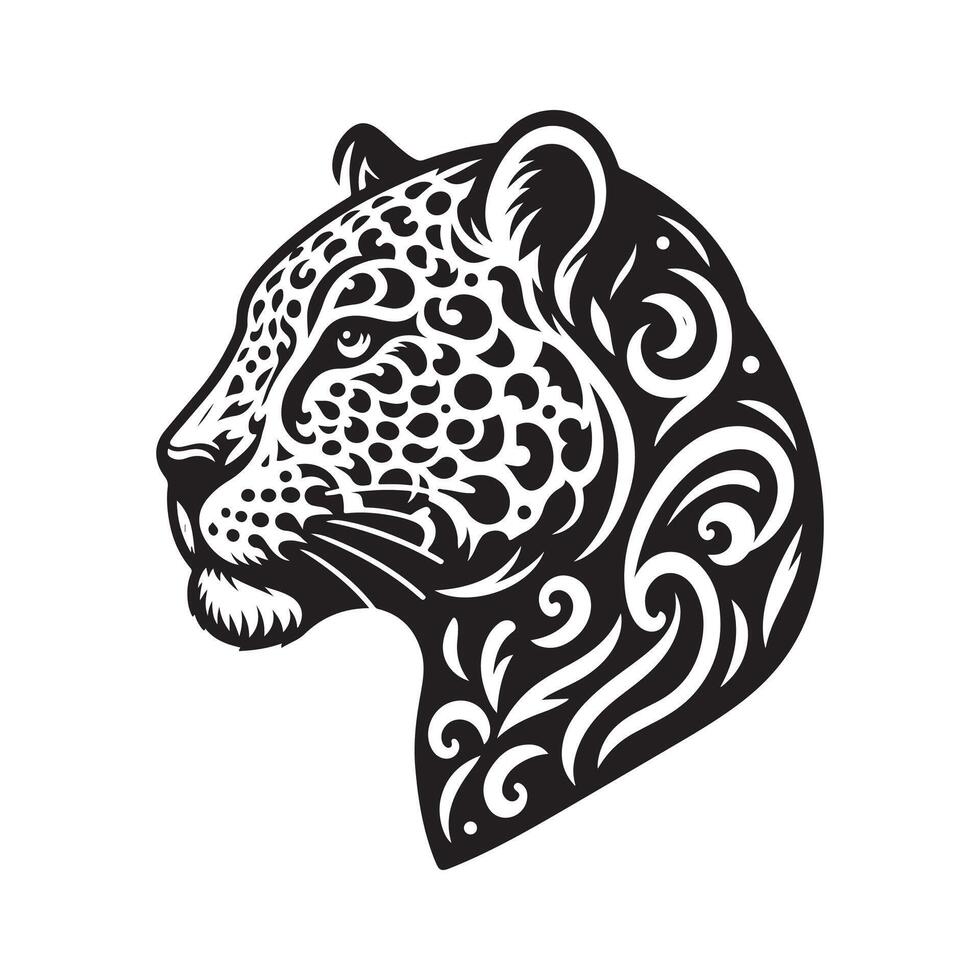 A leopard head with tribal patterns on it vector