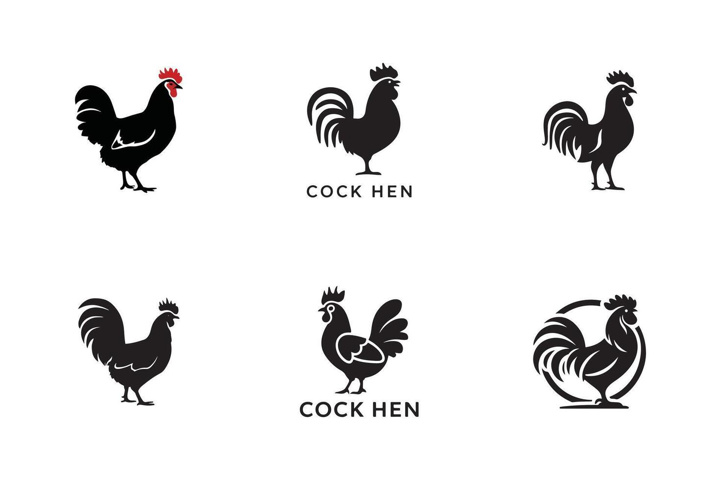 Rooster and chicken icons set vector