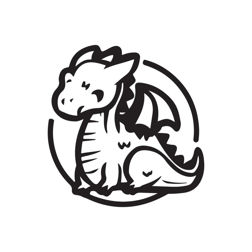 A black and white drawing of a dragon vector