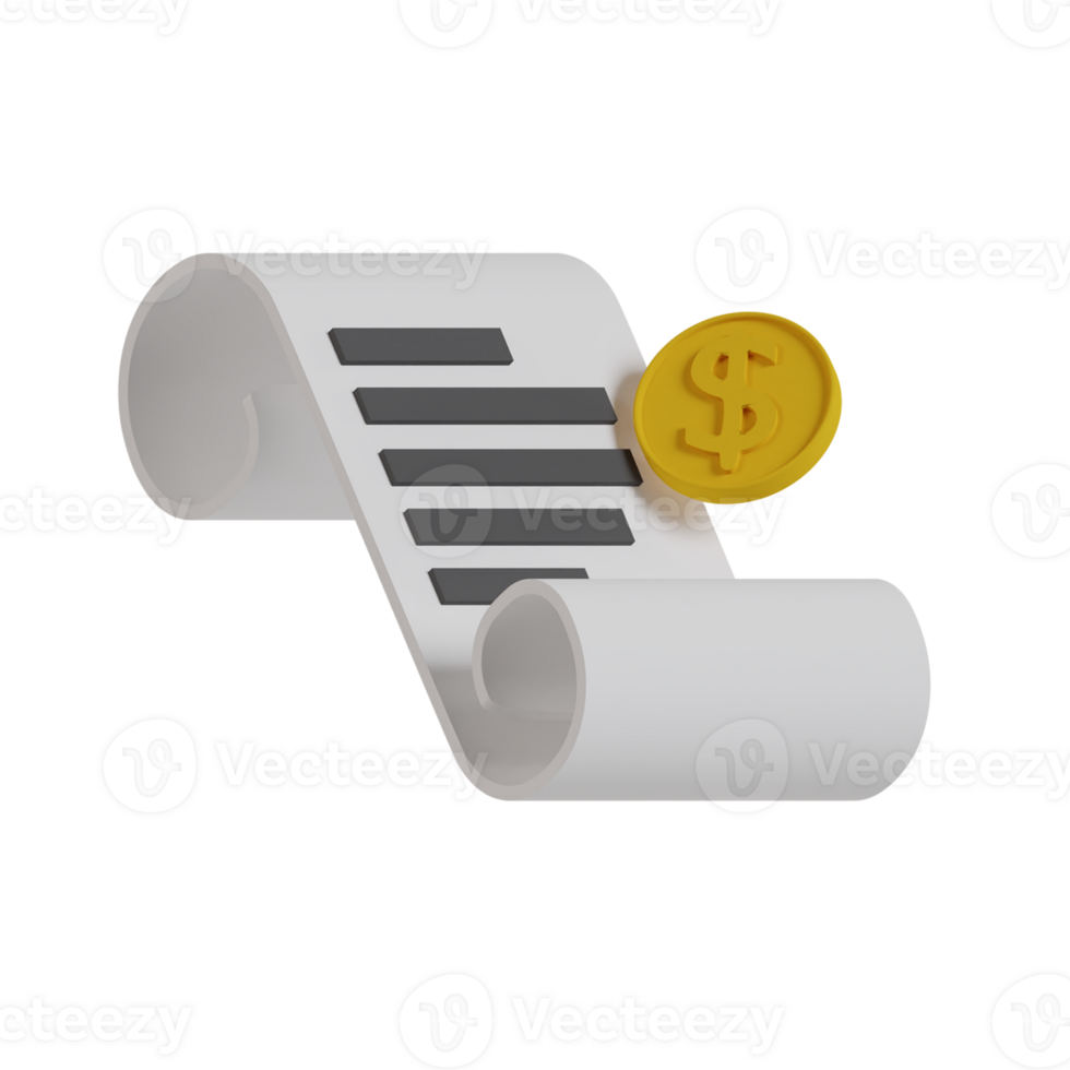 A receipt with a coin on it and a dollar coin png