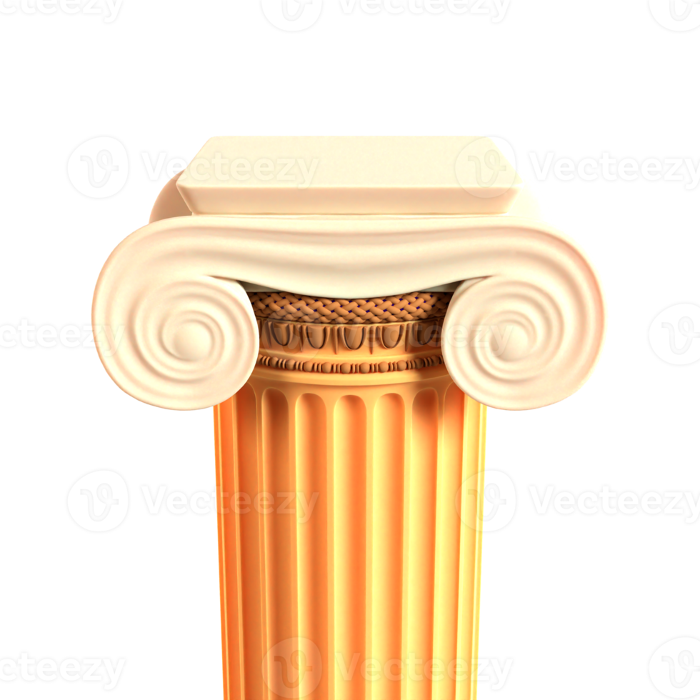 Ancient greek column with a white base and gold trim png