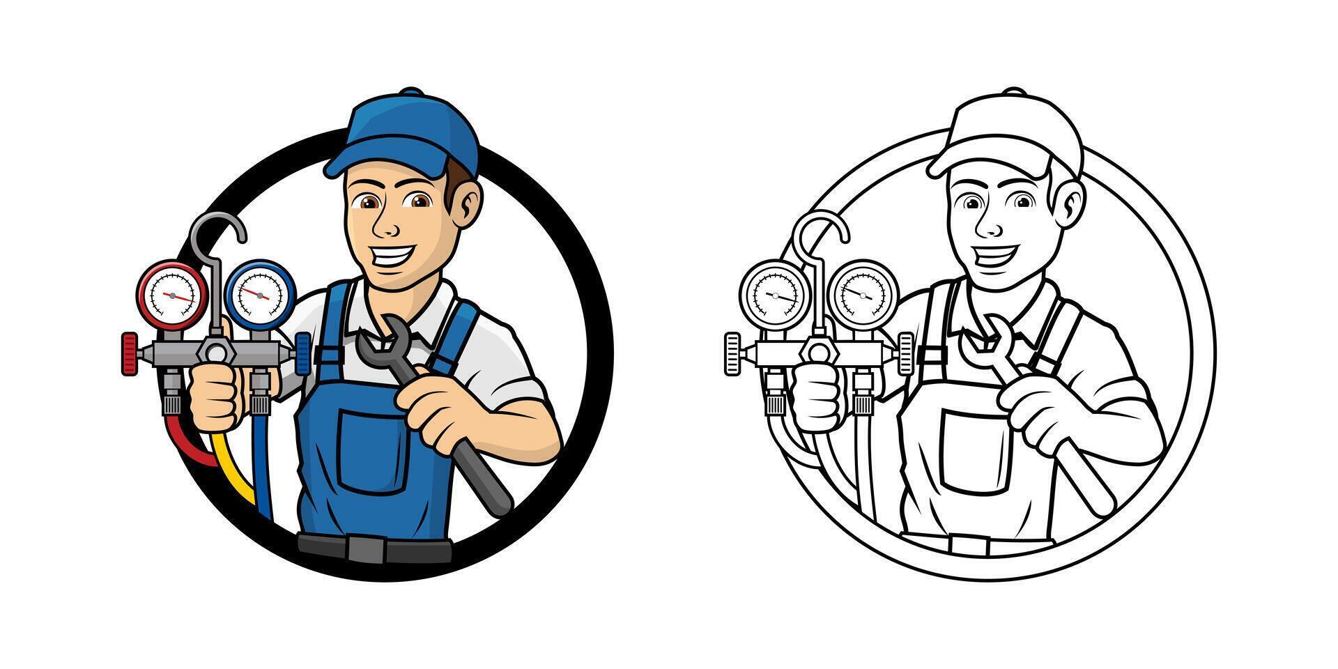 HVAC Service Cartoon Character Design Illustration vector