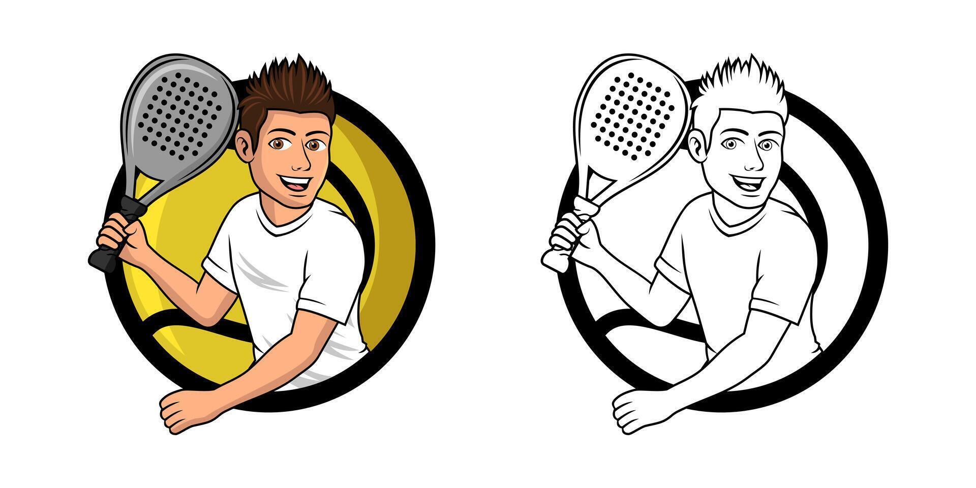 Padel Player Cartoon Logo Design Illustration vector