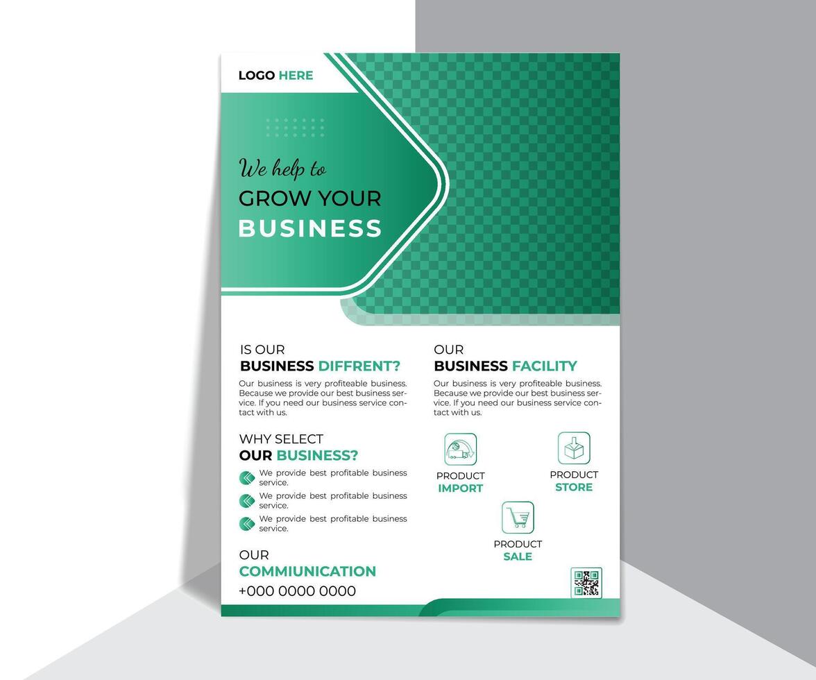 Green color flyer design template, ready to print. vector