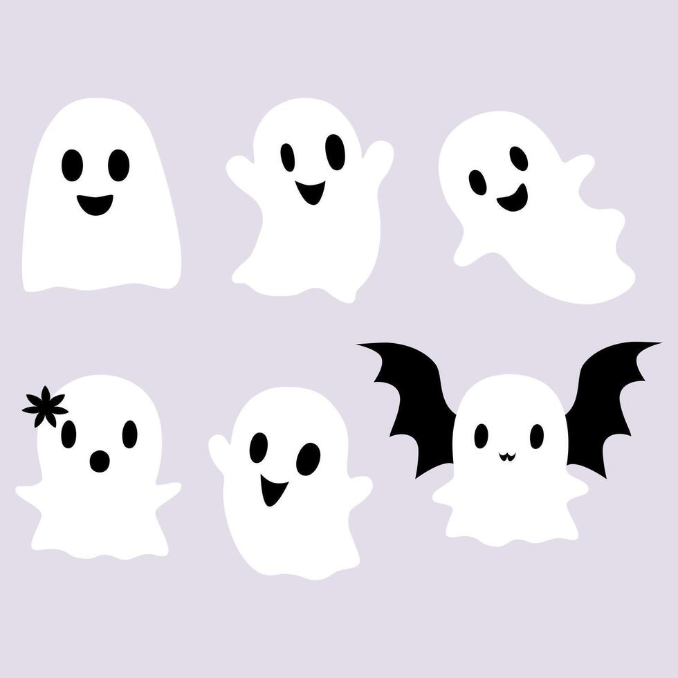 Halloween set of cute funny ghosts. vector