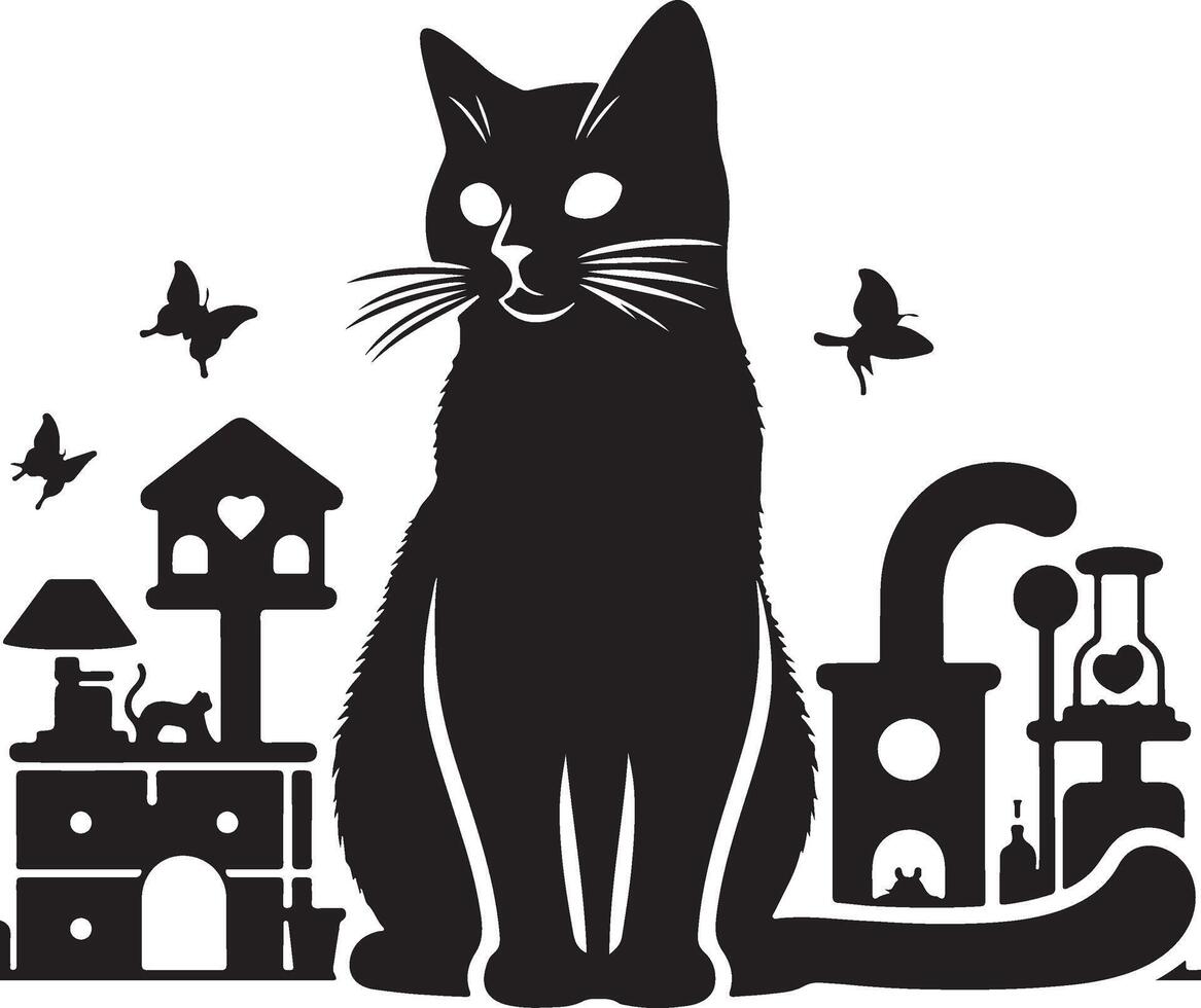 A cat in action silhouette style. vector