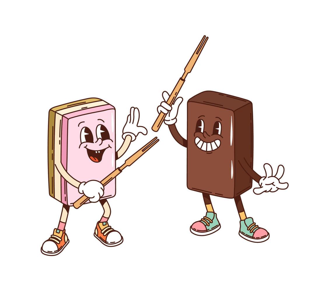 Cartoon groovy Japanese yokan dessert characters vector