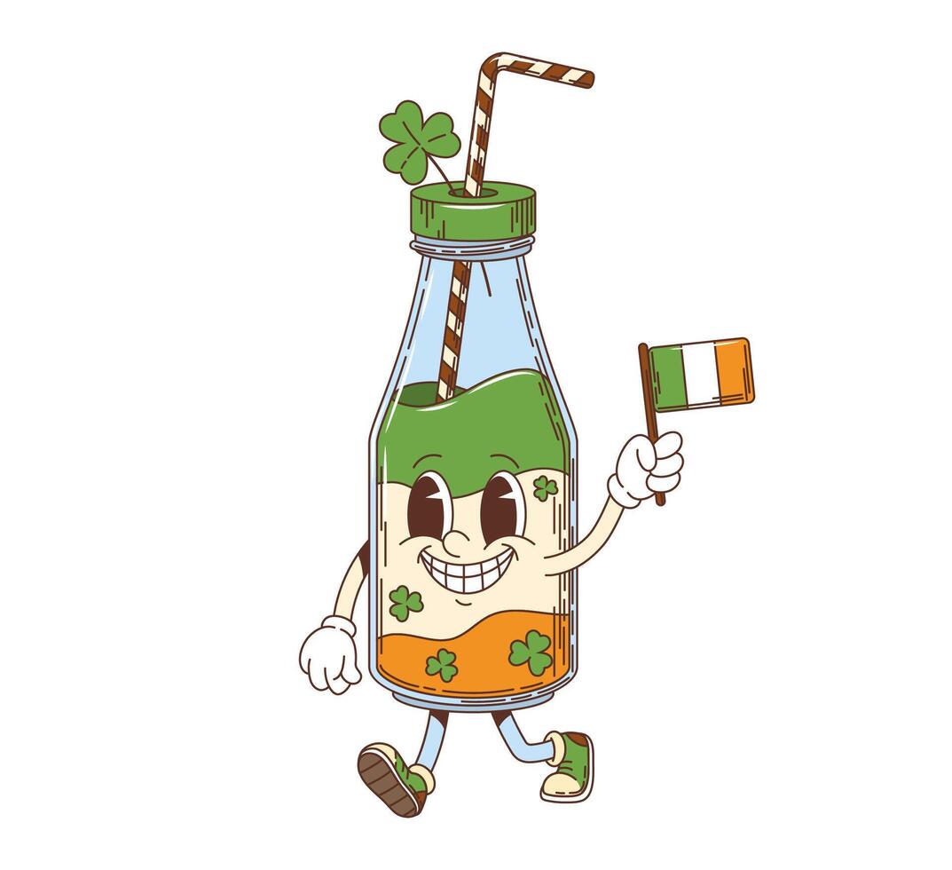 Cartoon groovy milkshake character, saint Patrick vector