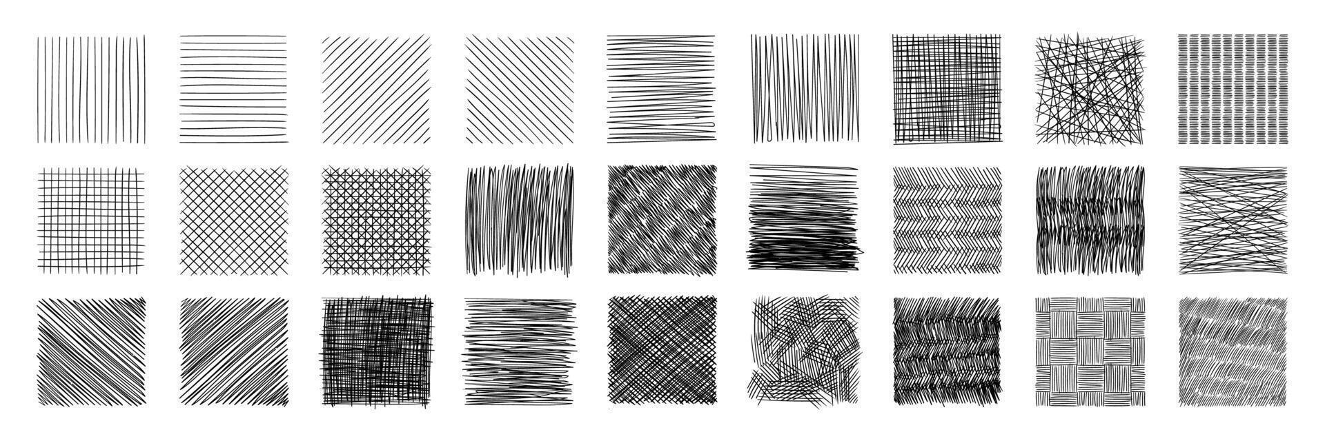 Line crosshatch patterns from simple to complex, vector