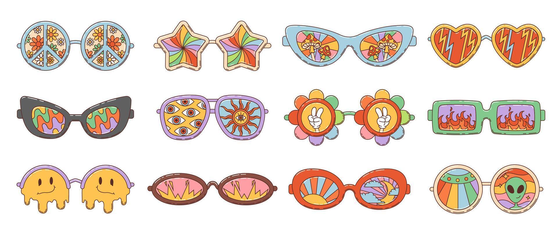 Retro groovy eyewear sunglasses, funky glasses vector
