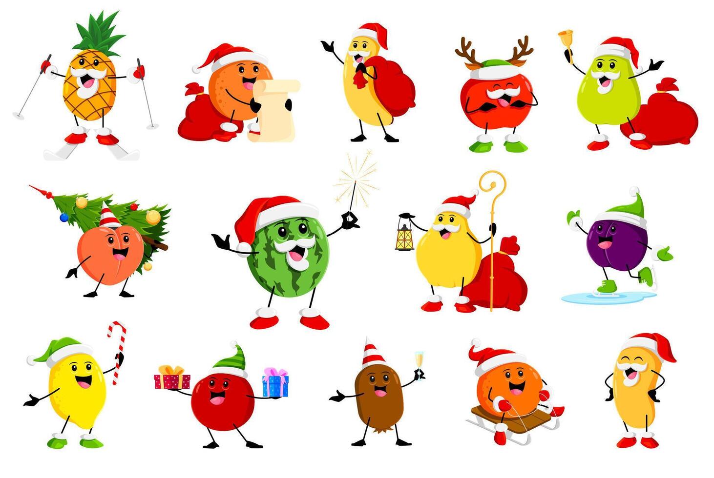 Cartoon cheerful Christmas holiday fruit character vector