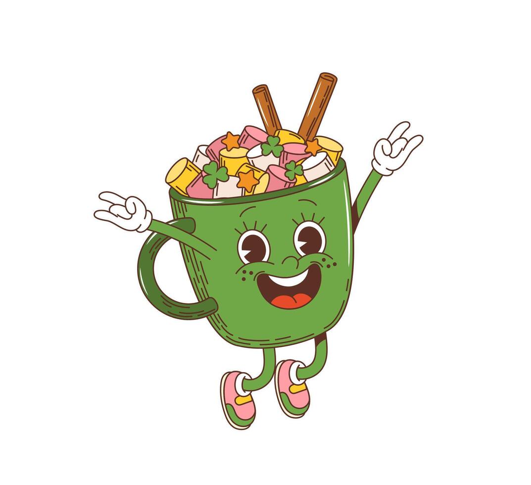 Cartoon groovy marshmallow dessert cup character vector