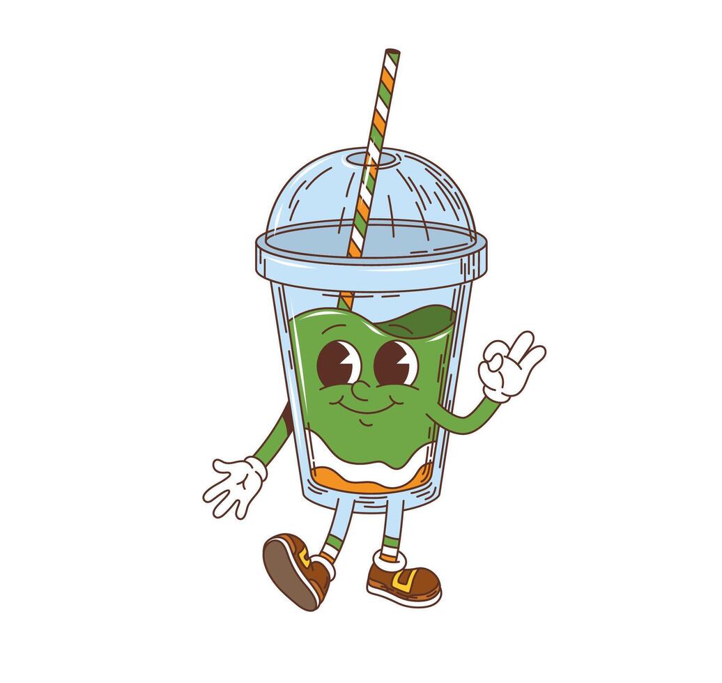 Cartoon groovy smoothie drink beverage character vector