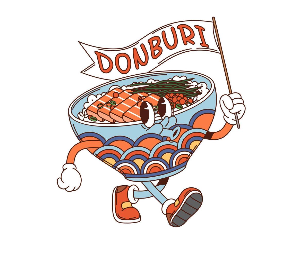Cartoon tekkadon donburi character waving a flag vector