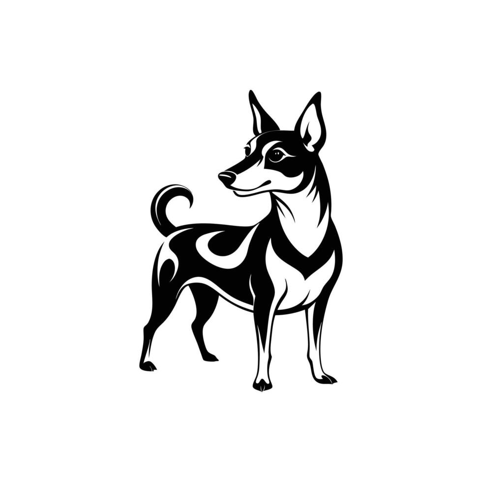 A black and white dog with a long tail vector