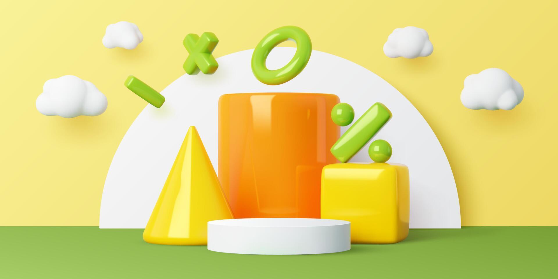 Kids podium with math signs and geometric figures vector