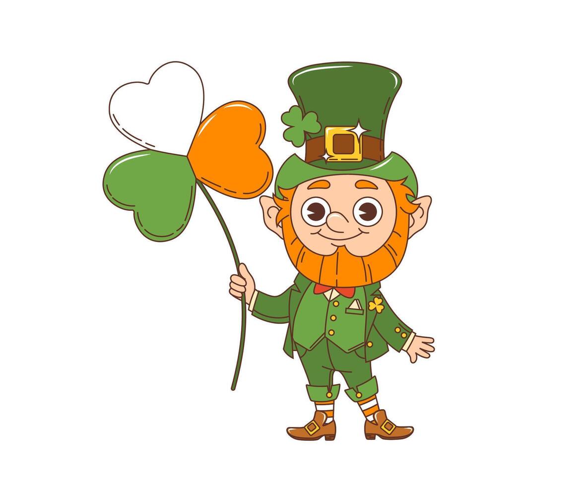 Cartoon retro groovy leprechaun elf character vector